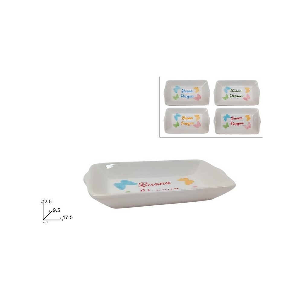 CIOTOLA RETTANGOLARE  BUONA PASQUA  IN CERAMICA 4ASS